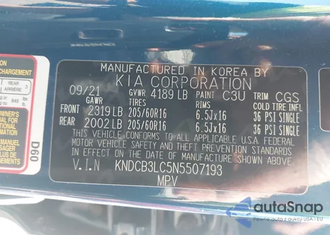 2022 Kia Niro Lxs Se из США, поврежденный, VIN KNDCB3LC5N5507193